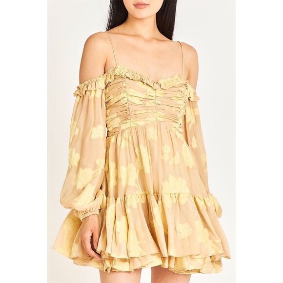 New Love Shack Fancy Zennia Off-Shoulder Silk Mini Dress Size Small - Picture 3 of 7